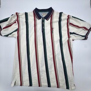 VINTAGE Cotton Traders Shirt Mens X-Large White Striped Casual Polo Multicolor